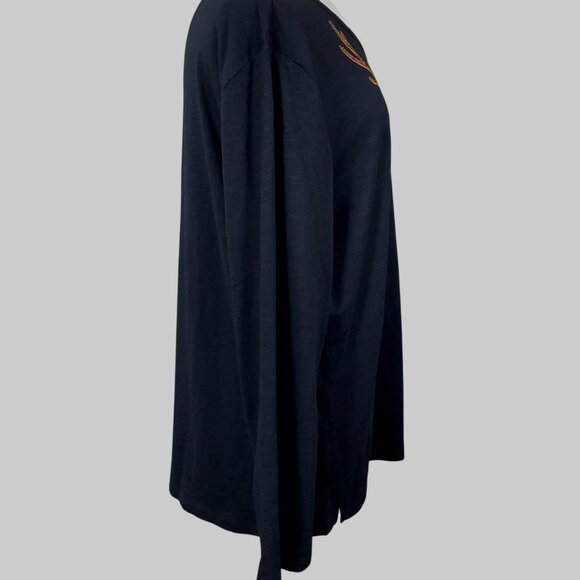 Quacker Factory Jeanne Bice Long Sleeve Black Tee Copper Sequin Deer Tee NWT XL - Picture 3 of 8